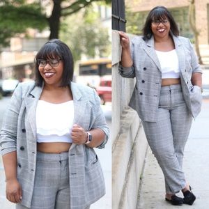 Eloquii Ruffle Trim Double Breasted Glen Plaid Blazer Jacket 28